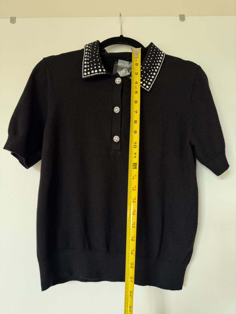 Karl Lagerfeld Black Short-Sleeve Polo with Studded Collar NWT - Picture 7 of 9